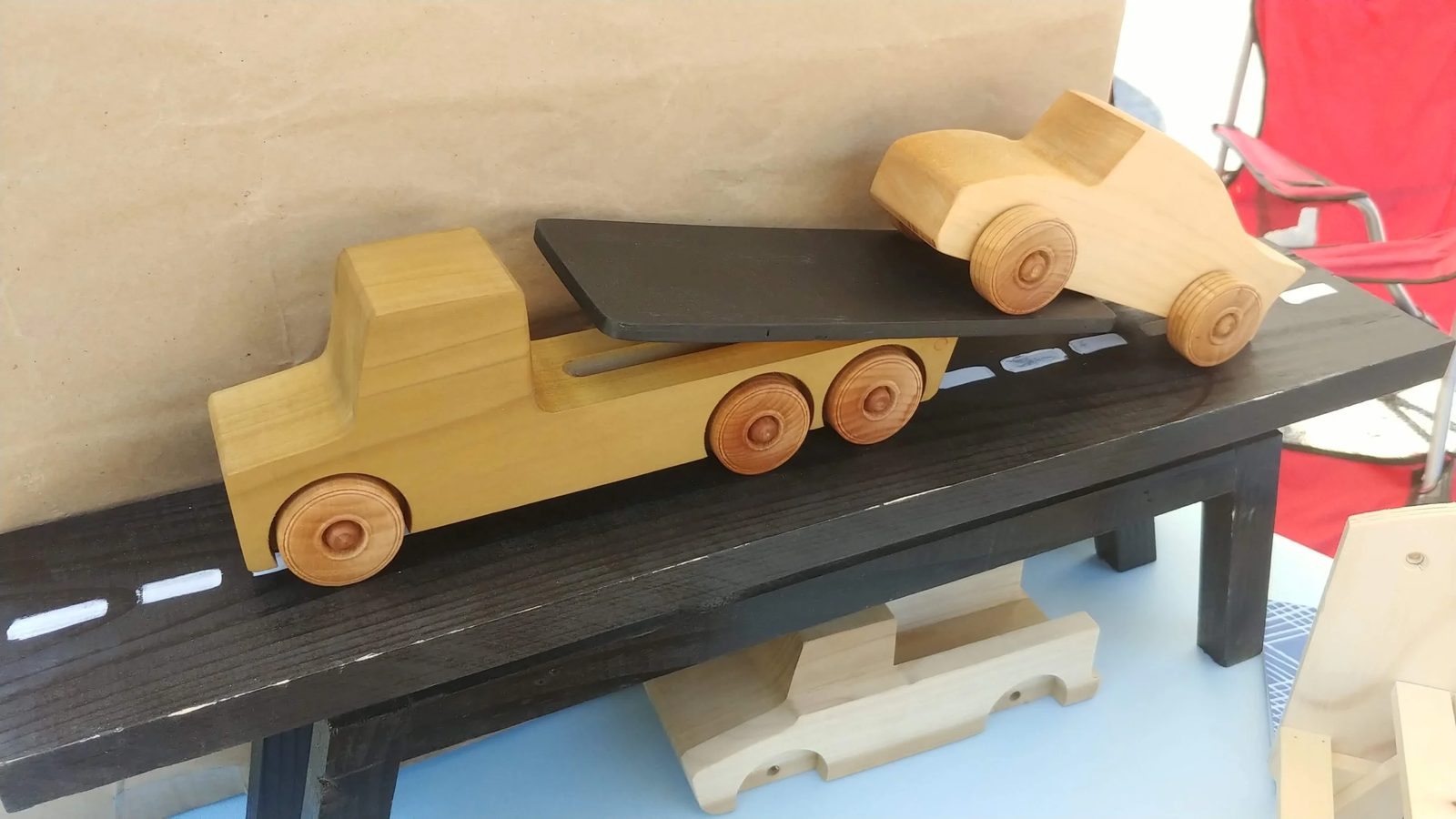 A handmade wooden toy